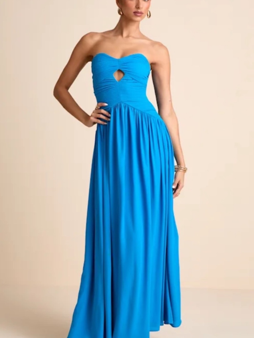 Lulu's Strapless Teal-Blue Maxi Dress with Heart Keyhole